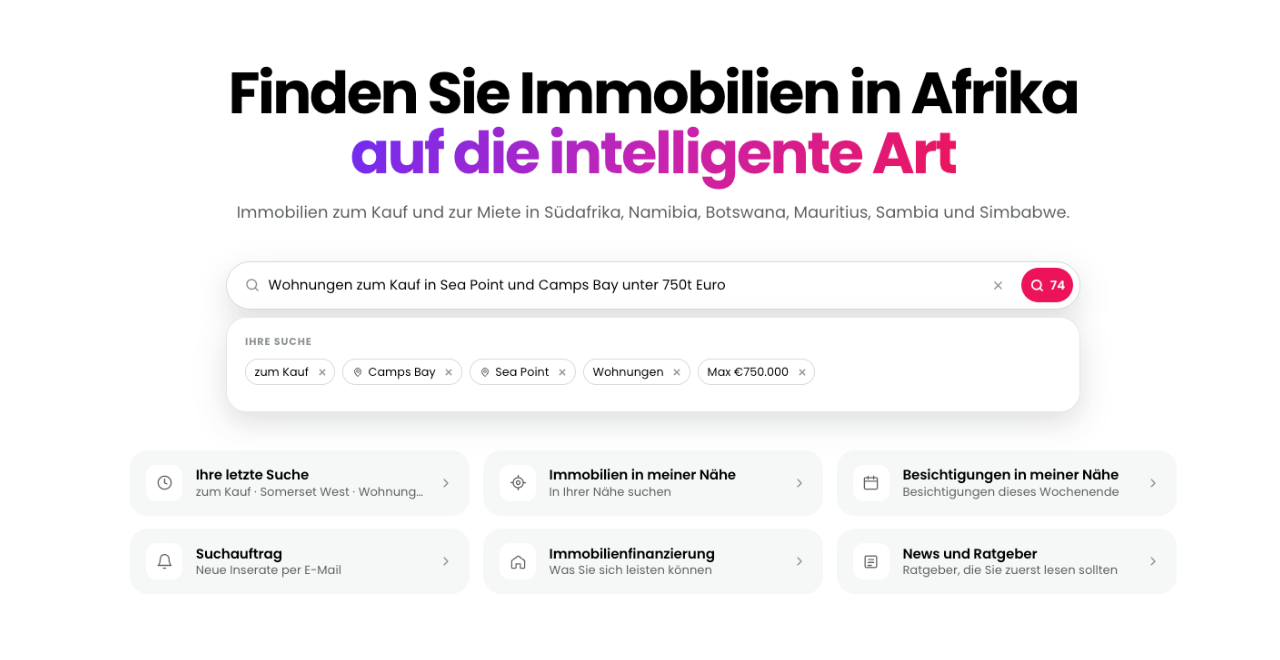 German natural-language search on ImmoAfrika